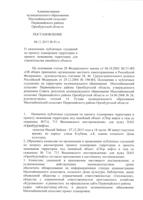 Постановление о назначении публичных слушаний